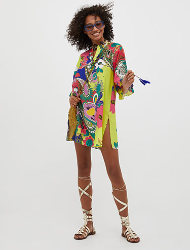 Pure silk tunic dress - navy blue pattern - MAX&Co.