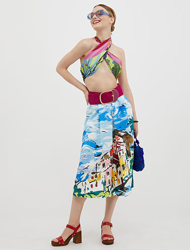 Pleated corolla midi skirt - sugar paper pattern - MAX&Co.
