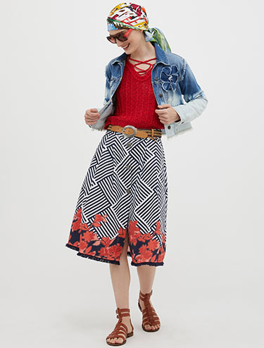 Striped flared cotton skirt - navy blue pattern - MAX&Co.